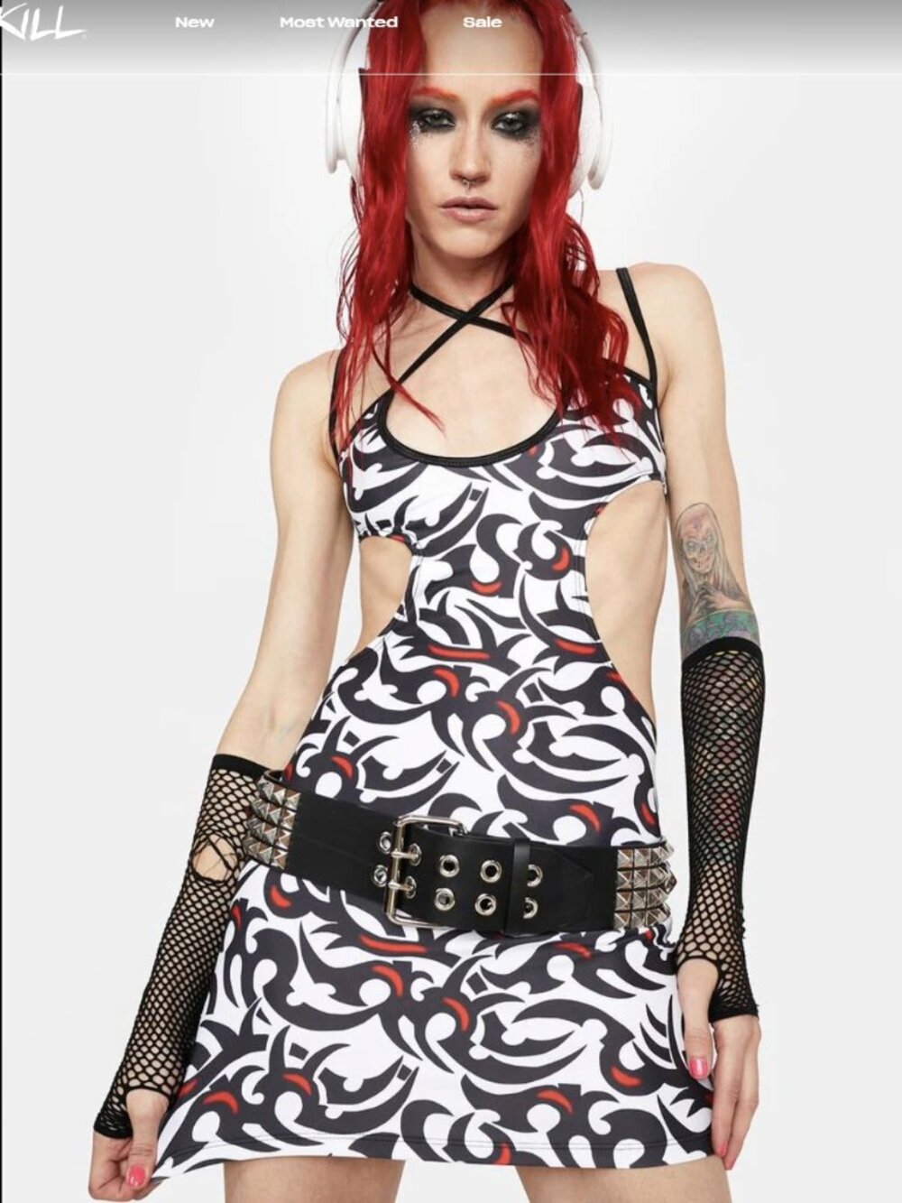 IVY Berlin Lizzy tatoo Cut-Out Mini Dress Bodycon S NWT